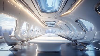 Spacious Modern Interior Design of a Futuristic Meeting Room With Abundant Natural Light in a Sleek Environment