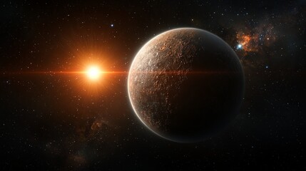Obraz premium A stunning view of a distant planet illuminated by the warm glow of a nearby star.