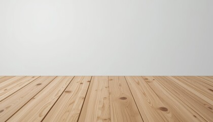 Naklejka premium Light and Bright Wooden Floor with Clean White Wall Background