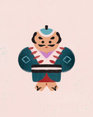super cute Japan travel theme icons hand-drawn cultural trendy minimalist Japanese aesthetic illustration set new year traditional decoration celebration ornaments young man kite Yakko-dako