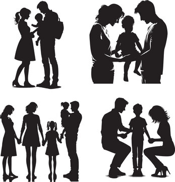 Family Bonds in black and white silhouette assets in vector farm 