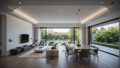 Fototapeta premium Modern Minimalist Living Room with Open View and Natural Light