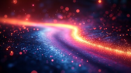 Obraz premium Fiber optics with vibrant light beams running through dark surroundings representing modern technology