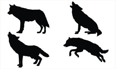 set of wolf silhouettes.wolf silhouette on a white background