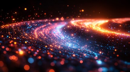 Futuristic digital data transfer through fiber optic cables with bright glowing light streaks