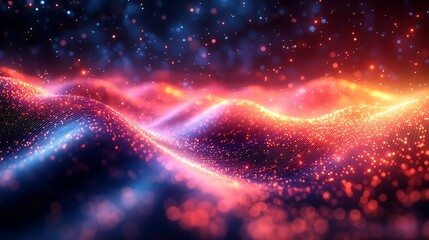 Fototapeta premium Abstract representation of fiber optic data lines glowing with light beams in a dark setting