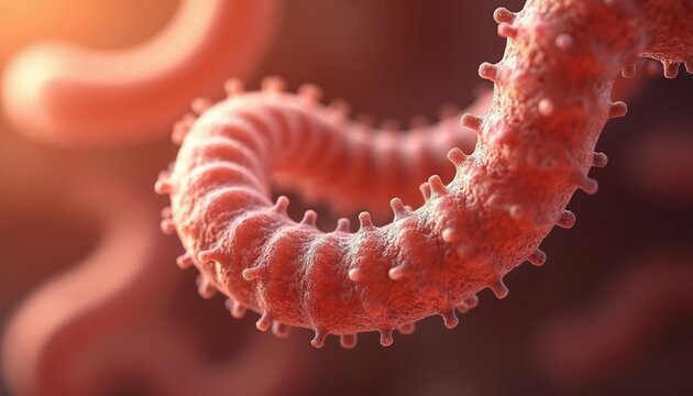 Close-up of syphilis spirochete bacterium. Details of infection, transmission. Importance of early diagnosis, treatment to prevent health complications. Public awareness of sexually transmitted