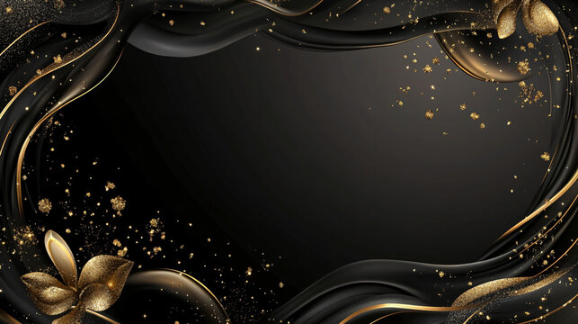 Elegant abstract black silk and gold glitter border design