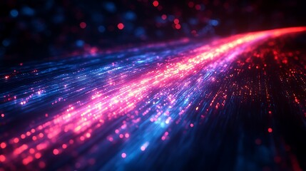 Obraz premium Glowing fiber optic cable with radiant light streaks moving through it indicating rapid information transmission