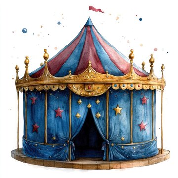 recommend clip art: Circus Tent clipart watercolor illustration. Circus rehearsal tent with practice equipment. white background