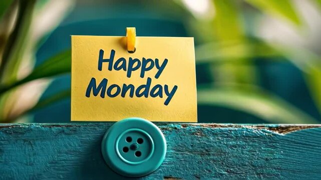 note with the inscription happy Monday. Selective focus