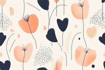 Abstract Floral Pattern: Peach and Navy Blooms