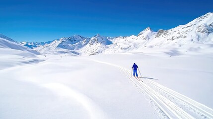 Cross-country skier in snowy Alps mountains