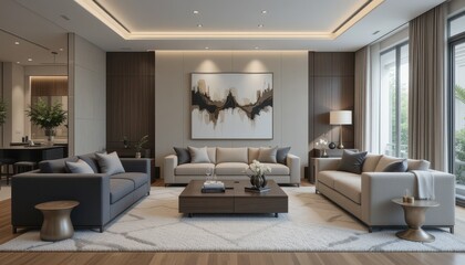 Modern Elegant Living Room Design with Natural Light and Art