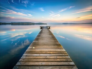 Fototapeta premium Minimalist Old Pier Lake Scene, Vintage Lakeside Pier, Simple Lake Pier