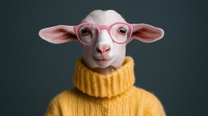 Anthropomorphic goat wearing a white sweater 