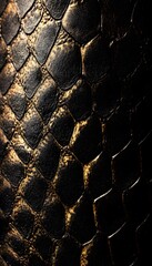 Detailed close up of snake skin with black and gold