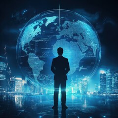 Business growth trends projections and goal for the year 2025 businessman calculating financial data for long-term investments corporate competitiveness on a global level