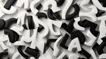 Abstract image of black and white letters, creating a dynamic and visually interesting composition.