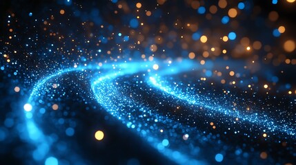 Fiber optic cables glowing brightly with moving light representing fast and efficient data transfer
