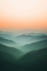 Obraz premium Soft pastel colors blend across layered hills, creating serene,