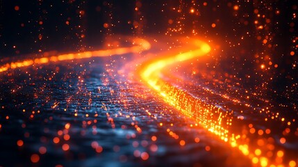 Fototapeta premium High-tech fiber optic cables glowing brightly with light streaks symbolizing the digital age of fast communication