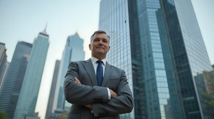 businessman in front of building