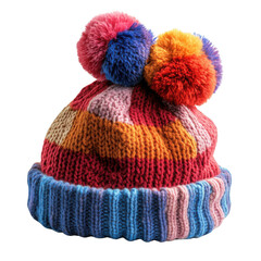 Clown Hat with Pom-Poms Isolated on Transparent Background.PNG