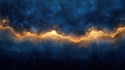 Fototapeta premium Metallic wallpaper with gradient gold accents shimmering against a deep navy blue backdrop