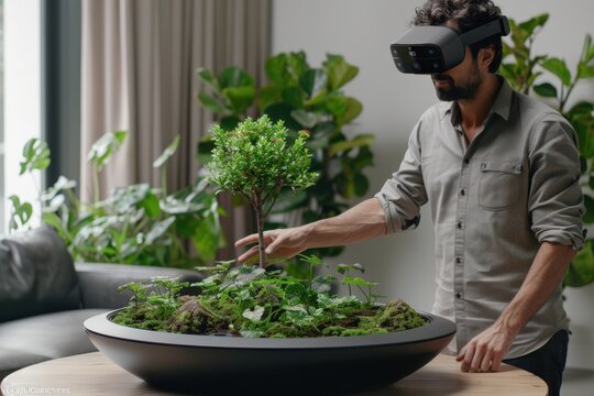 Professional using augmented reality in futuristic wealth management for financial strategy visualization. Smart investment planning with AI-powered tools interactive AR dashboards for modern.