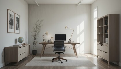 Modern Minimalist Home Office with Stylish Furniture and Natural Light