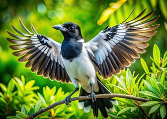 Pied Butcherbird in Flight, Drone Shot, Nature Photography