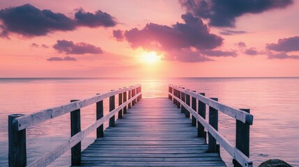 Obraz premium Serene Sunset View from a Wooden Pier over Calm Waters