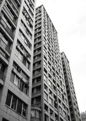 Obraz premium Hong kong commercial building close up; black and white style skyscraper city building skyscraper downtown business architecture cityscape