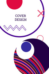 Bright background in Memphis style. Geometric cover design. Fashionable bright cover, banner, poster, booklet. Bright colors. Vector