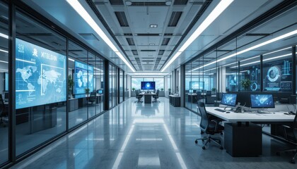 Naklejka premium Modern Office Interior with High-Tech Features and Clean Design