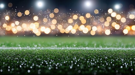 Stadium field at night, lights, bokeh effect,  sports background, promotional image