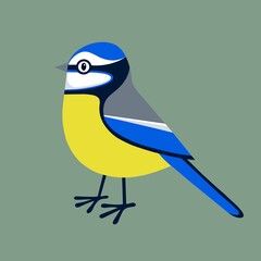 Cute blue tit illustration in a graphic style. Blue tit image. Cartoon blue tit design. Single blue tit image. Cute garden bird and a favourite with many people. Bluetit bird.
