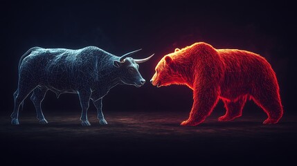 Stock market bull and bear futuristic concept images