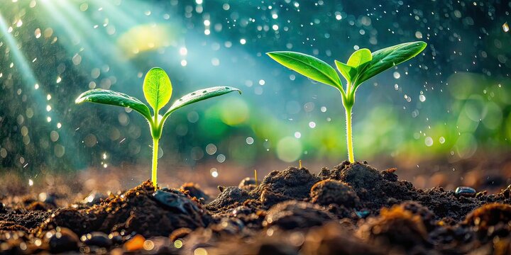 Rain-Kissed Twin Seedlings - High Def Focus