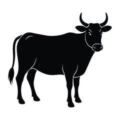 black silhouette of a cow isolated on a white background