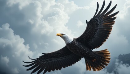 Obraz premium Majestic Eagle Soaring Through a Dramatic Cloudy Sky