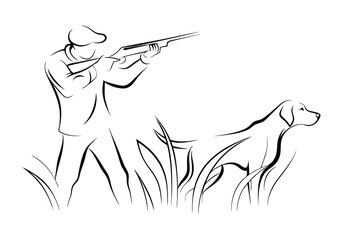 Silhouette Design of a Hunter Aiming with a Rifle in a Wild Outdoor Adventure Scene