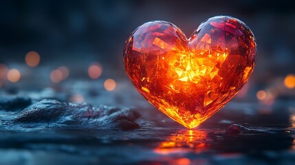 3D heart shape with abstract geometric patterns and vibrant lighting