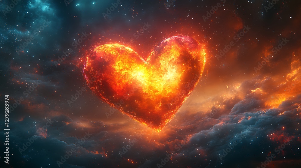 Wall mural heart shape floating in space surrounded by colorful streaks of light