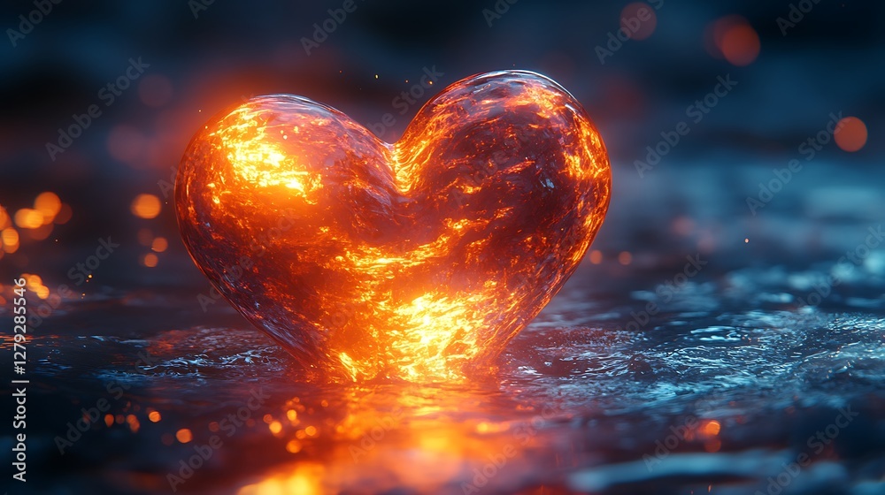 Wall mural 3d heart shape with fluid animation and soft glowing edges