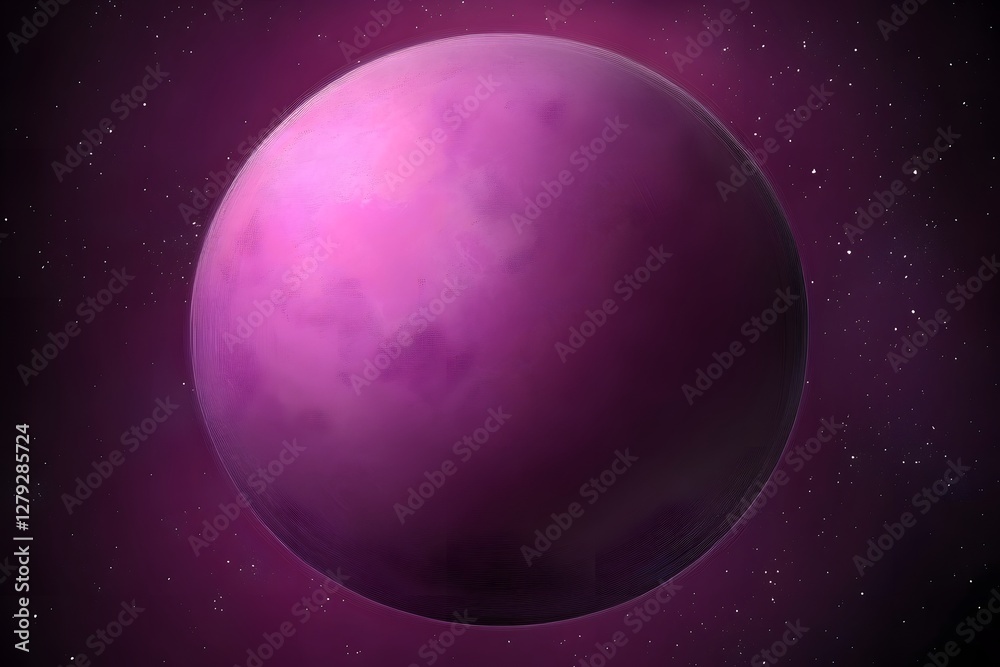 Wall mural pink sphere planet in dark outer space with visible stars celestial background