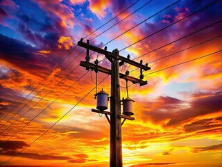 Silhouette Electric Pole Transformer Power Lines White Background