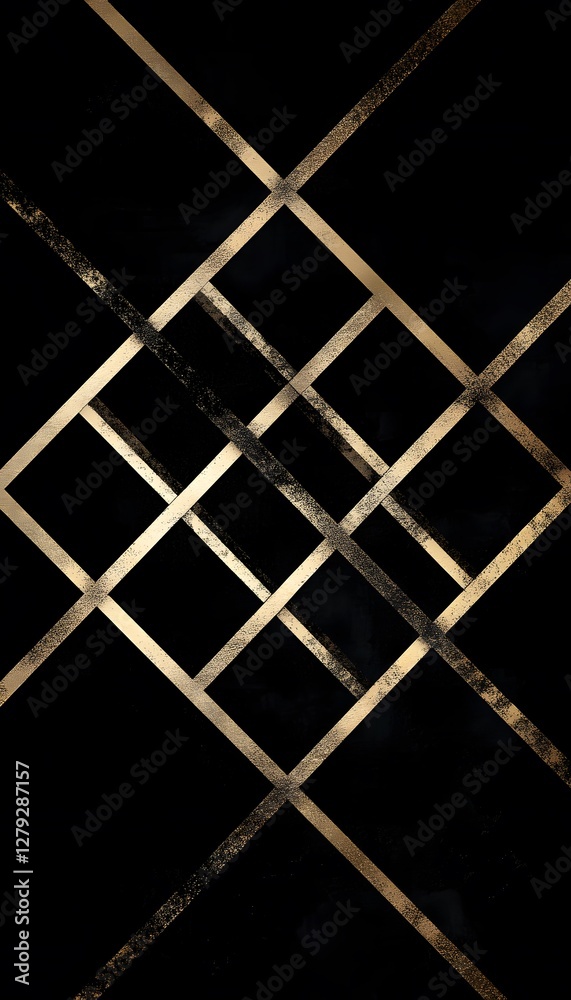 Poster abstract geometric design featuring intersecting golden lines on black background