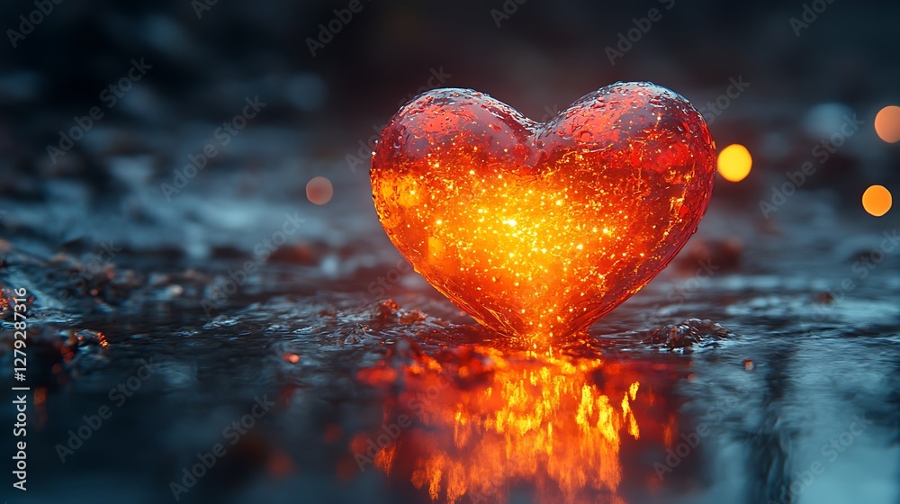 Wall mural soft glowing heart shape with a halo of bright lights and shiny reflections
